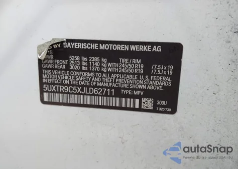 2018 BMW X3 xDrive30I z USA, uszkodzony, nr VIN 5UXTR9C5XJLD62711